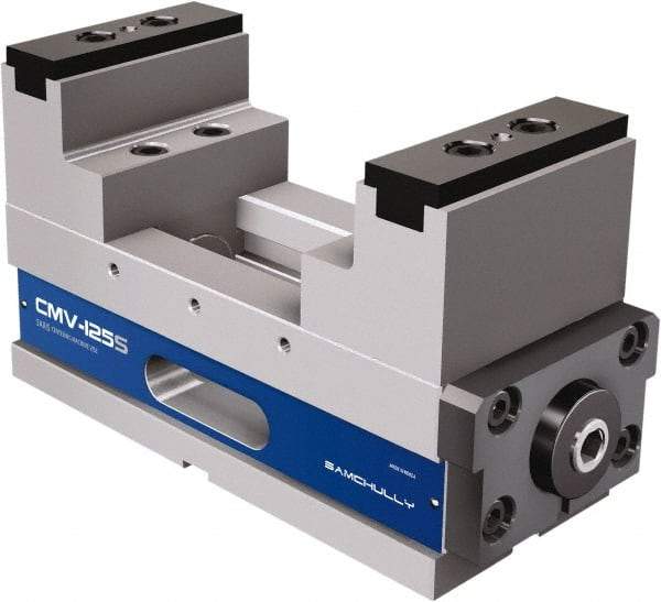 Samchully - 125mm Jaw Width, 210mm Max Jaw Opening, 125mm Throat Depth, Manual Precision Self Centering Vise - Steel, 13.07" OAL x 4.92" OAW x 7.2834" OAH - Makers Industrial Supply