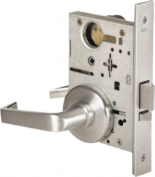 Stanley - Storeroom Lever Lockset for 1-3/8 to 1-3/4" Thick Doors - 2-3/8 to 2-3/4" Back Set, Brass, Satin Chrome Finish - Makers Industrial Supply