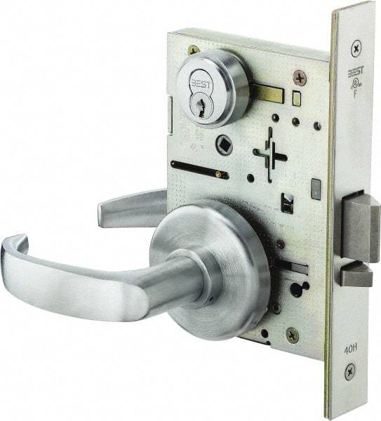 Stanley - Storeroom Lever Lockset for 1-3/8 to 1-3/4" Thick Doors - 2-3/8 to 2-3/4" Back Set, Brass, Satin Chrome Finish - Makers Industrial Supply