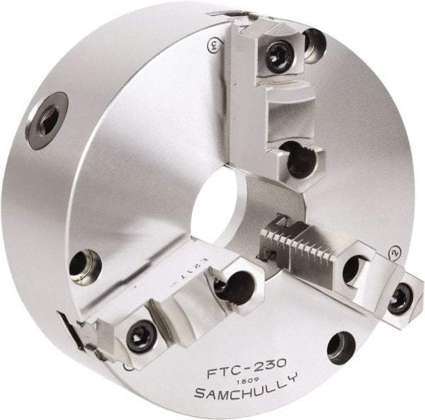 Samchully - 3 Jaw, 535mm Diam, Self Centering Manual Lathe Chuck - Front Mount, Adjustable, 195mm Through Hole Diam, Forged Steel - Makers Industrial Supply