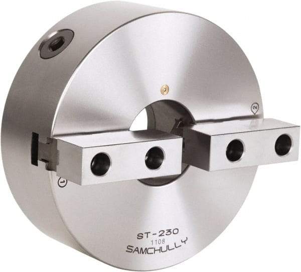 Samchully - 2 Jaw, 310mm Diam, Self Centering Manual Lathe Chuck - Front Mount, Adjustable, 100mm Through Hole Diam, Forged Steel - Makers Industrial Supply