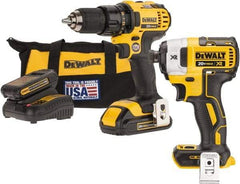 DeWALT - 20 Volt 1/2" Chuck Pistol Grip Handle Cordless Drill - 0-600 & 0-2000 RPM, Keyless Chuck, Reversible, 2 Lithium-Ion Batteries Included - Makers Industrial Supply