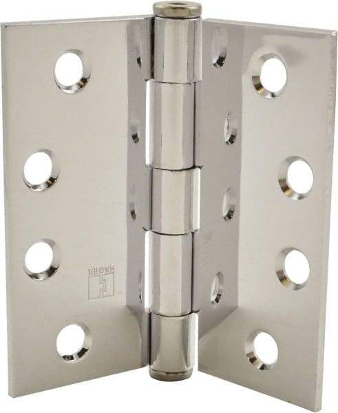 Hager - 4" Long x 4" Wide x 0.062" Thick, Steel Full Mortise Hinge - Bright Chrome Finish, 5 Knuckles - Makers Industrial Supply