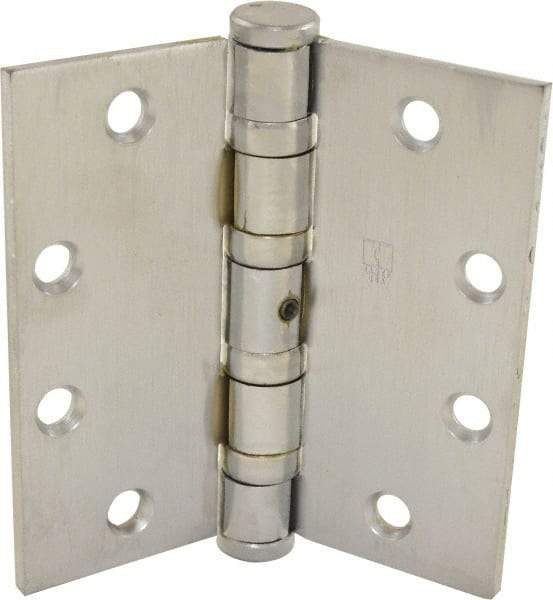 Hager - 4-1/2" Long x 4-1/2" Wide x 0.062" Thick, Steel Full Mortise Ball Bearing Hinge - Satin Chrome Finish, 5 Knuckles - Makers Industrial Supply