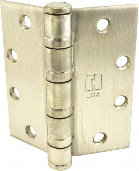 Hager - 4-1/2" Long x 4-1/2" Wide x 0.062" Thick, Stainless Steel Full Mortise Ball Bearing Hinge - Satin Stainless Steel Finish, 5 Knuckles - Makers Industrial Supply