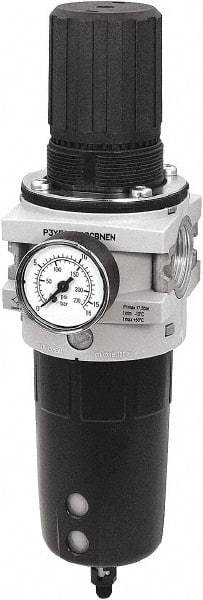 Parker - 1" NPT Port Heavy-Duty 1 Piece Filter/Regulator FRL Unit - Polypropylene Bowl, 465 SCFM, 254 Max psi, 13-1/2" High, Automatic Drain - Makers Industrial Supply