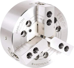 Samchully - 3 Jaw, 254mm Chuck Diam, Plain Back Mount, 0mm Through Hole Diam, Drawbar Hydraulic Power Lathe Chuck - 1.5mm x 60° Serrated Jaw Interface, 3,100 RPM, Steel Body - Makers Industrial Supply