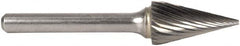 M.A. Ford - 1/8" Cut Diam, 1/8" Shank Diam, Cone Head Double Cut Burr - Carbide, Flat End, 3/8" LOC, 1-1/2" OAL - Makers Industrial Supply