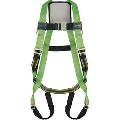 Miller - 400 Lb Capacity, Size Universal, Full Body Construction Safety Harness - Polyester Webbing, Quick Connect Leg Strap, Quick Connect Chest Strap, Green/Black - Makers Industrial Supply