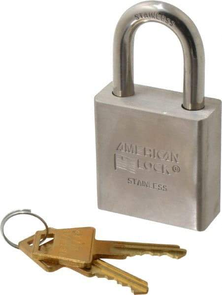 American Lock - 1-1/8" Shackle Clearance, Rekeyable Rekeyable Padlock - 5/16" Shackle Diam, Stainless Steel, with Stainless Steel (32D) Finish - Makers Industrial Supply