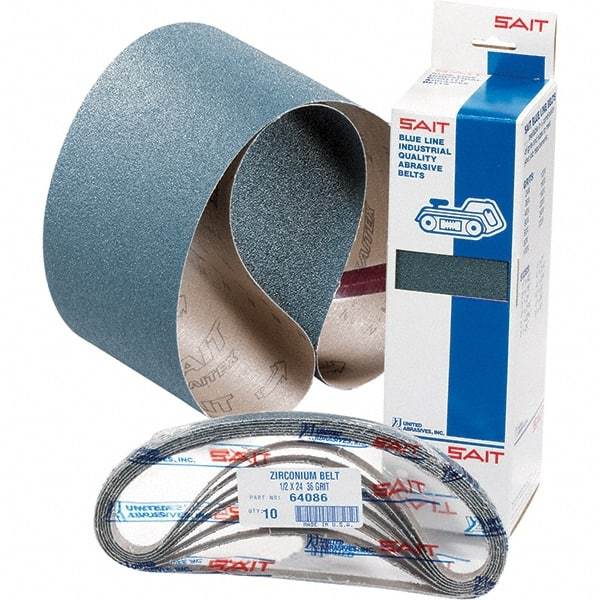 Sait - 1/2" Wide x 18" OAL, 80 FEPA Grit, Zirconia Alumina Abrasive Belt - Zirconia Alumina, Medium, Coated, Y Weighted Cloth Backing, Wet/Dry, Series Z-H - Makers Industrial Supply