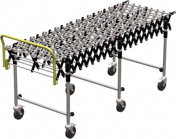 Value Collection - 18 Inches Wide x 2.7 Ft. to 8 Ft. Extended Length Flexible Conveyor - 31-1/2 to 39.4" High, 3 Leg Sets per Unit, 7 Wheels per Axle - Makers Industrial Supply