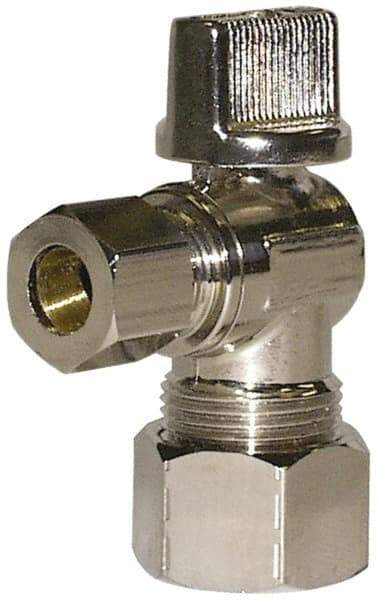 Legend Valve - PEX 1/2 Inlet, 125 Max psi, Chrome Finish, Carbon Steel Water Supply Stop Valve - 3/8 Compression Outlet, Angle, Silver Handle, For Use with Potable Water Applications - Makers Industrial Supply