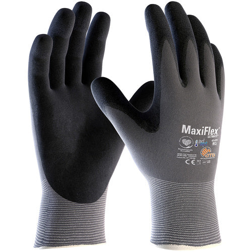 ‎42-874/XL MaxiFlex Seamless Knits - MaxiFlex Ultimate w/ AD-APT - Gray 15G Nylon Shell - Blk MicroFoam Grip - Exact Industrial Supply