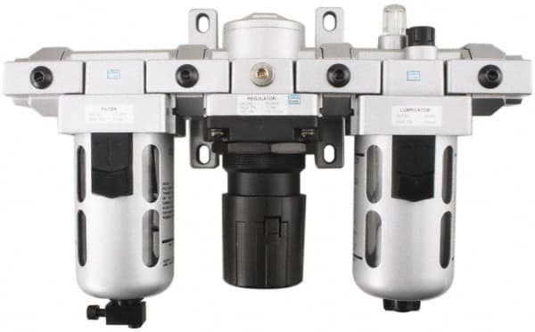 PRO-SOURCE - 1/4 NPT Intermediate 3 Pc Filter-Regulator-Lubricator FRL Unit with Pressure Gauge - Makers Industrial Supply