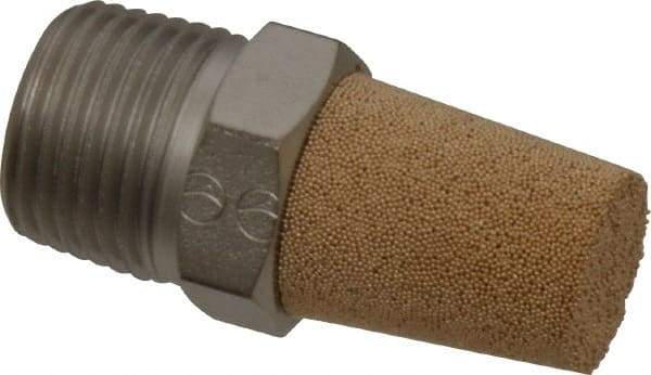 PRO-SOURCE - 3/8 Male NPT, 11/16" Hex, 1-1/2" OAL, Exhaust Muffler - 300 Max psi, 81 Decibel Rating, Sintered Bronze - Makers Industrial Supply