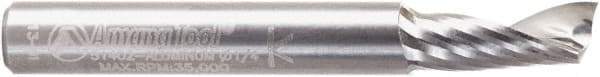 Amana Tool - 1/4" Cutting Diam x 5/8" Length of Cut, 1 Flute, Upcut Spiral Router Bit - Right Hand Cut, Solid Carbide, 2" OAL x 1/4" Shank Diam - Makers Industrial Supply