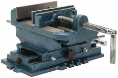 Interstate - 5-3/4" Jaw Opening Capacity x 1-1/2" Throat Depth, Horizontal Drill Press Vise - 6" Wide x 1-31/64" High Jaw, Cross Slide Base, Standard Speed, 11-1/2" OAL x 6.2" Overall Height, Cast Iron - Makers Industrial Supply