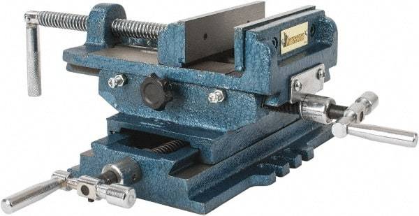 Interstate - 5-5/16" Jaw Opening Capacity x 1-5/16" Throat Depth, Horizontal Drill Press Vise - 5" Wide x 1-5/16" High Jaw, Cross Slide Base, Standard Speed, 10" OAL x 5.3" Overall Height, Cast Iron - Makers Industrial Supply