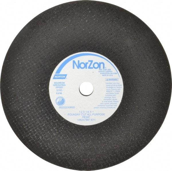 Norton - 12" Zirconia Alumina Cutoff Wheel - 1/8" Thick, 1" Arbor, 5,095 Max RPM, Use with Stationary Grinders - Makers Industrial Supply