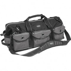 Bucket Boss - 28 Pocket Gray & Black Ballistic Polyester Tool Bag - 28" Wide x 11" Deep x 12" High - Makers Industrial Supply