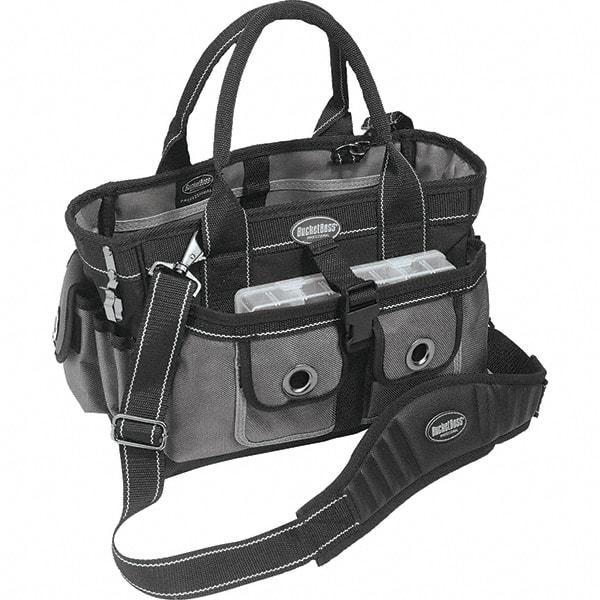 Bucket Boss - 18 Pocket Gray & Black Polyester Tool Bag - 14" Wide x 9" Deep x 9" High - Makers Industrial Supply