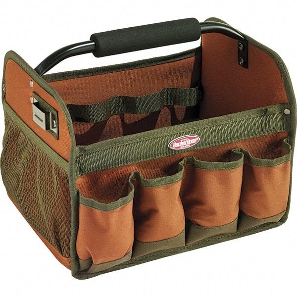 Bucket Boss - 23 Pocket Brown & Green Polyester Tool Bag - 12" Wide x 10" Deep x 11" High - Makers Industrial Supply