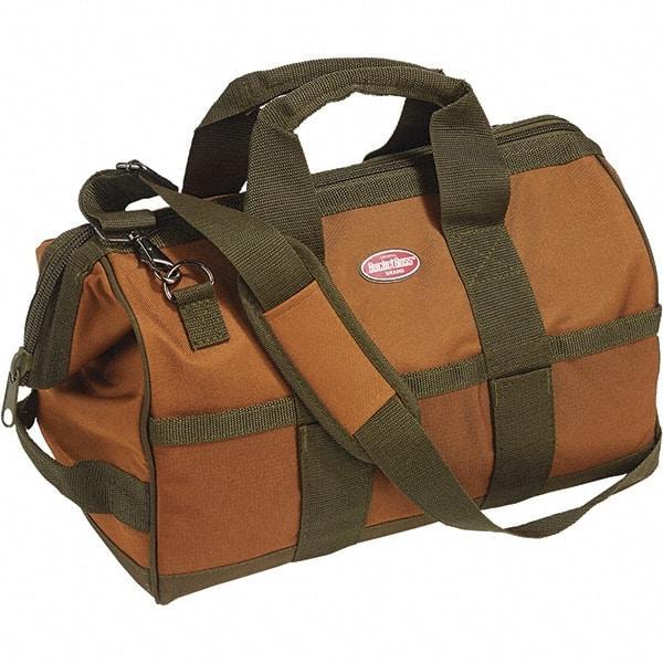 Bucket Boss - 16 Pocket Brown & Green Polyester Tool Bag - 16" Wide x 9" Deep x 12" High - Makers Industrial Supply