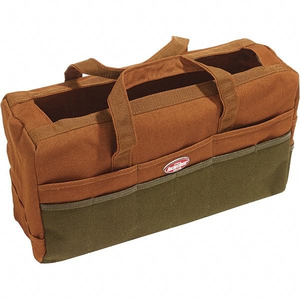 Bucket Boss - 30 Pocket Brown & Green Canvas Tool Bag - 17" Wide x 6" Deep x 10" High - Makers Industrial Supply