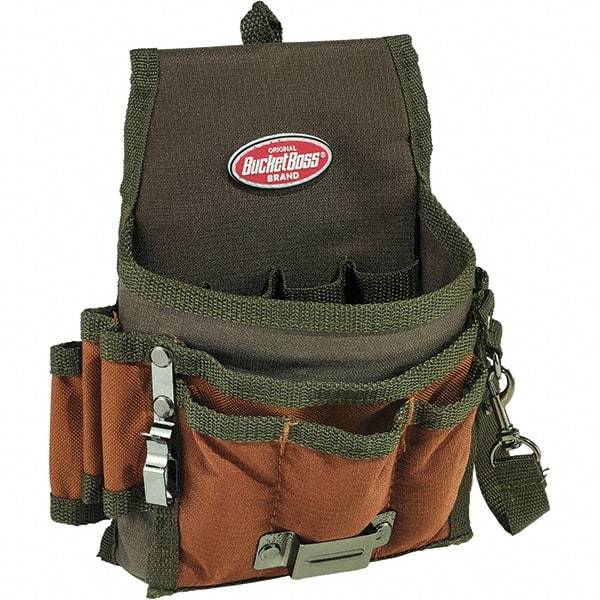 Bucket Boss - 9 Pocket General Purpose Holster - Polyester, Brown & Green - Makers Industrial Supply