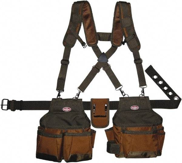 Bucket Boss - 30" to 52" Waist Tool Rig - 12 Pocket, Polyester, Brown/Green - Makers Industrial Supply