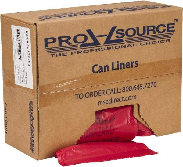 PRO-SOURCE - 33 Gal Capacity, Red, Hazardous Waste Bag - 1.3 mil Thick x 33" Wide x 39" High, Roll - Makers Industrial Supply