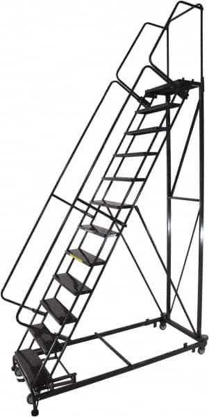 Ballymore - 173" 14 Step Ladder - Rolling Safety Ladder, 600 Lb Capacity, 140" Platform Height, 32" Base Width x 107" Base Depth, Perforated Tread - Makers Industrial Supply