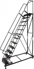 Ballymore - 173" 14 Step Ladder - Rolling Safety Ladder, 600 Lb Capacity, 140" Platform Height, 32" Base Width x 107" Base Depth, Expanded Metal Tread - Makers Industrial Supply