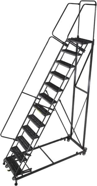 Ballymore - 153" 12 Step Ladder - Rolling Safety Ladder, 600 Lb Capacity, 120" Platform Height, 32" Base Width x 94" Base Depth, Serrated - Makers Industrial Supply