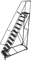 Ballymore - 163" 13 Step Ladder - Rolling Safety Ladder, 600 Lb Capacity, 130" Platform Height, 32" Base Width x 101" Base Depth, Serrated - Makers Industrial Supply