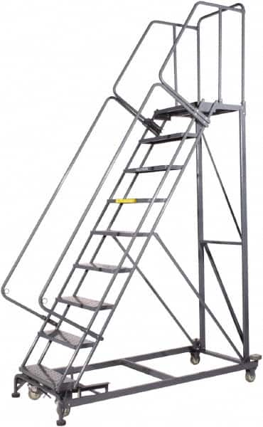 Ballymore - 123" 9 Step Ladder - Rolling Safety Ladder, 600 Lb Capacity, 90" Platform Height, 32" Base Width x 75" Base Depth, Perforated Tread - Makers Industrial Supply