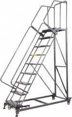 Ballymore - 123" 9 Step Ladder - Rolling Safety Ladder, 600 Lb Capacity, 90" Platform Height, 32" Base Width x 75" Base Depth, Perforated Tread - Makers Industrial Supply