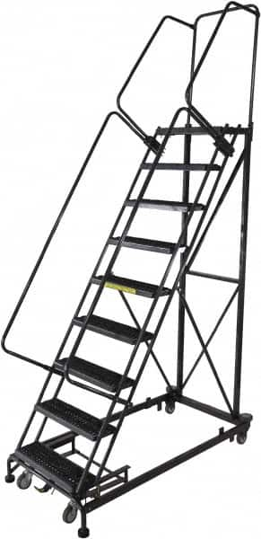 Ballymore - 123" 9 Step Ladder - Rolling Safety Ladder, 600 Lb Capacity, 90" Platform Height, 32" Base Width x 75" Base Depth, Serrated - Makers Industrial Supply