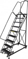 Ballymore - 123" 9 Step Ladder - Rolling Safety Ladder, 600 Lb Capacity, 90" Platform Height, 32" Base Width x 75" Base Depth, Serrated - Makers Industrial Supply