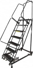 Ballymore - 103" 7 Step Ladder - Rolling Safety Ladder, 600 Lb Capacity, 70" Platform Height, 32" Base Width x 62" Base Depth, Perforated Tread - Makers Industrial Supply