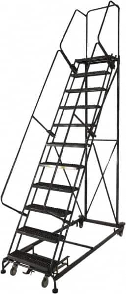 Ballymore - 133" 10 Step Ladder - Rolling Safety Ladder, 600 Lb Capacity, 100" Platform Height, 32" Base Width x 81" Base Depth, Expanded Metal Tread - Makers Industrial Supply