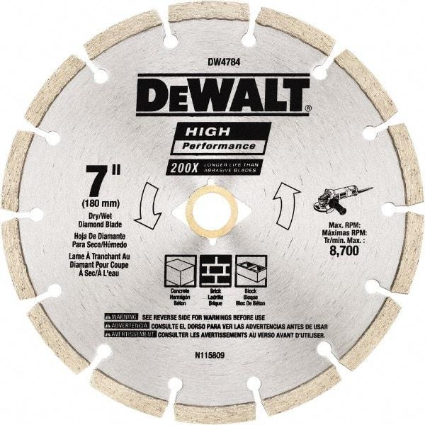 DeWALT - 7" Diam, 5/8 & 7/8" Arbor Hole Diam, Wet & Dry Cut Saw Blade - Diamond Matrix, Standard Round Arbor - Makers Industrial Supply