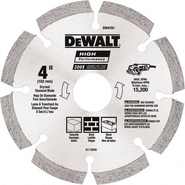 DeWALT - 4-1/2" Diam, 5/8 & 7/8" Arbor Hole Diam, Wet & Dry Cut Saw Blade - Diamond Matrix, Standard Round Arbor - Makers Industrial Supply