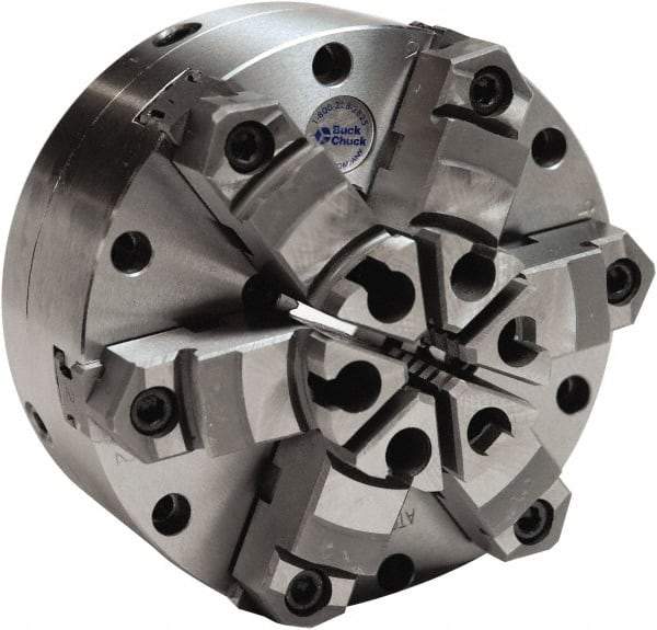 Buck Chuck Company - 6 Jaws, 10" Diam, Self Centering Manual Lathe Chuck - Plain Back Mount Spindle, Adjustable, Reversible, 1,600 Max RPM, 2-63/64" Through Hole Diam, Cast Iron - Makers Industrial Supply