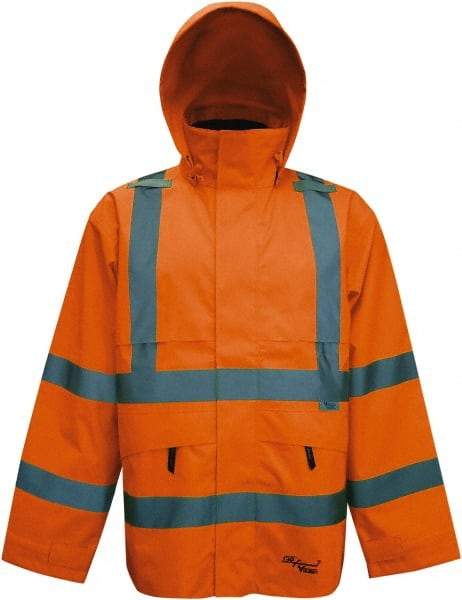 Viking - Size 4XL, High Visibility Orange, Rain, Wind Resistant Jacket - 58" Chest, 4 Pockets, Detachable Hood - Makers Industrial Supply