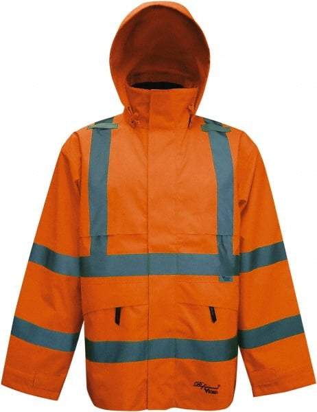 Viking - Size 3XL, High Visibility Orange, Rain, Wind Resistant Jacket - 55" Chest, 4 Pockets, Detachable Hood - Makers Industrial Supply