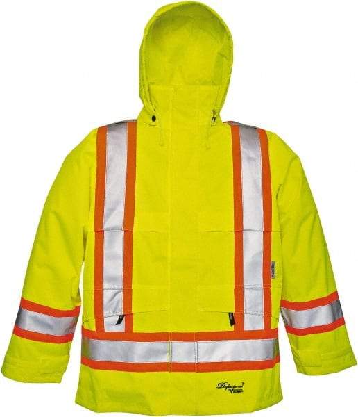 Viking - Size XL, High Visibility Lime, Rain, Wind Resistant Jacket - 47" Chest, Detachable Hood - Makers Industrial Supply