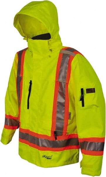 Viking - Size S, High Visibility Lime, Rain, Wind Resistant Jacket - 37" Chest, 4 Pockets, Detachable Hood - Makers Industrial Supply