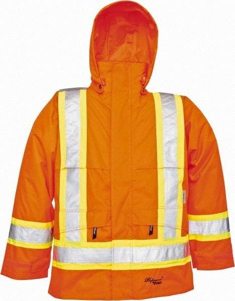 Viking - Size XL, High Visibility Orange, Rain, Wind Resistant Jacket - 47" Chest, Detachable Hood - Makers Industrial Supply